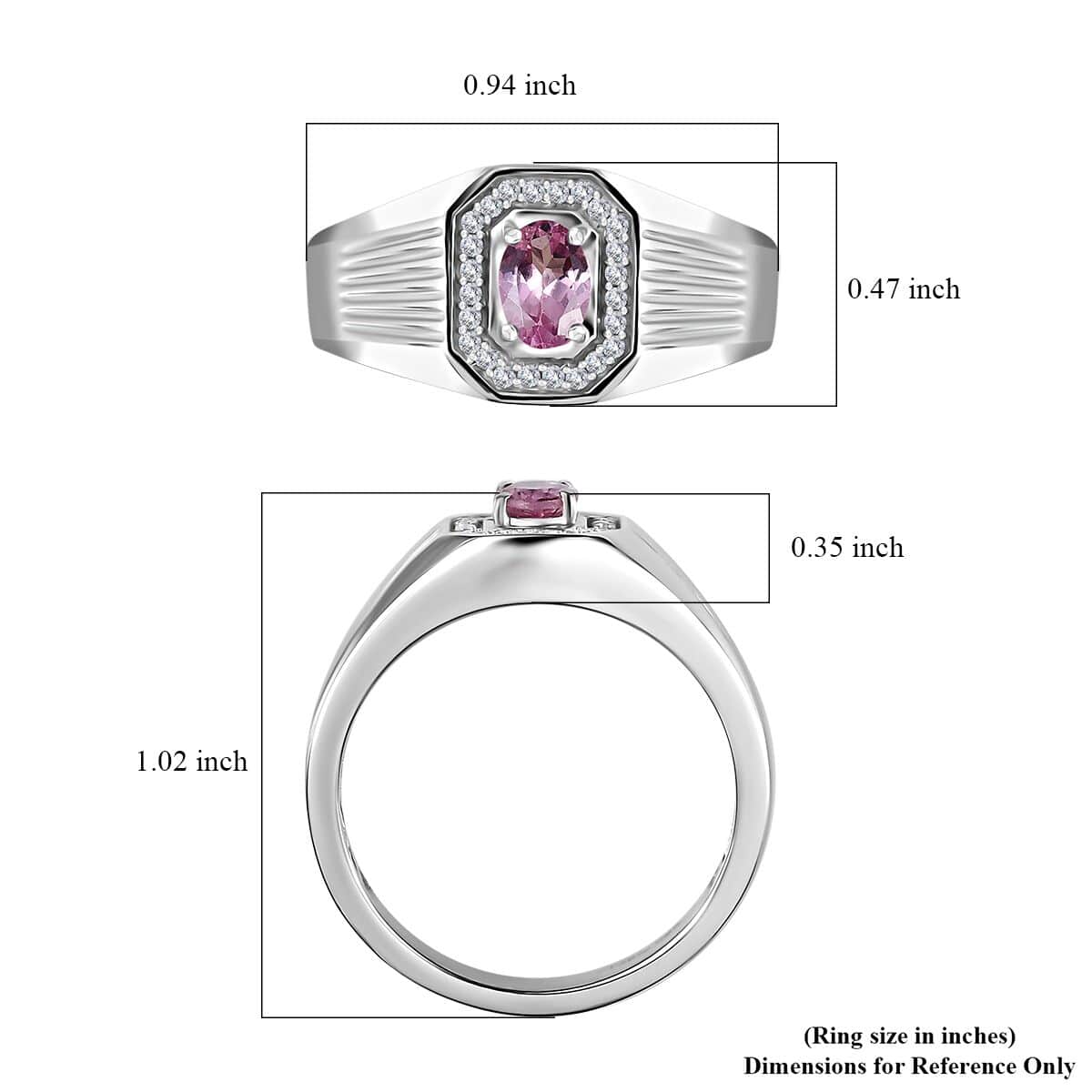 Premium Narsipatnam Pink Spinel and White Zircon Men's Ring in Rhodium Over Sterling Silver (Size 10.0) 0.70 ctw image number 5