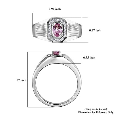 D'Joy Premium Narsipatnam Pink Spinel and White Zircon Men's Ring in Rhodium Over Sterling Silver (Size 10.0) 0.70 ctw