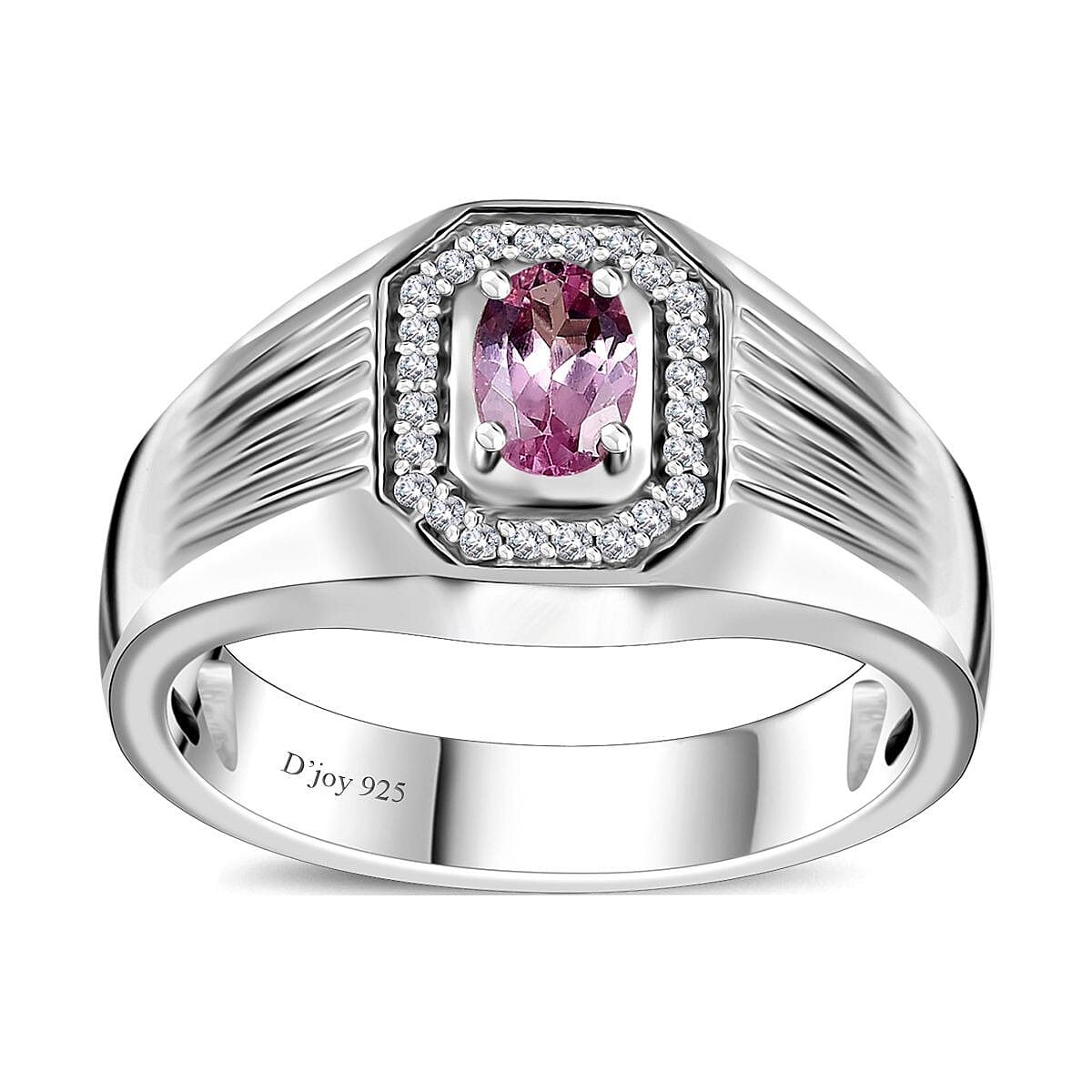 Premium Narsipatnam Pink Spinel and White Zircon Men's Ring in Rhodium Over Sterling Silver (Size 12.0) 0.70 ctw image number 0