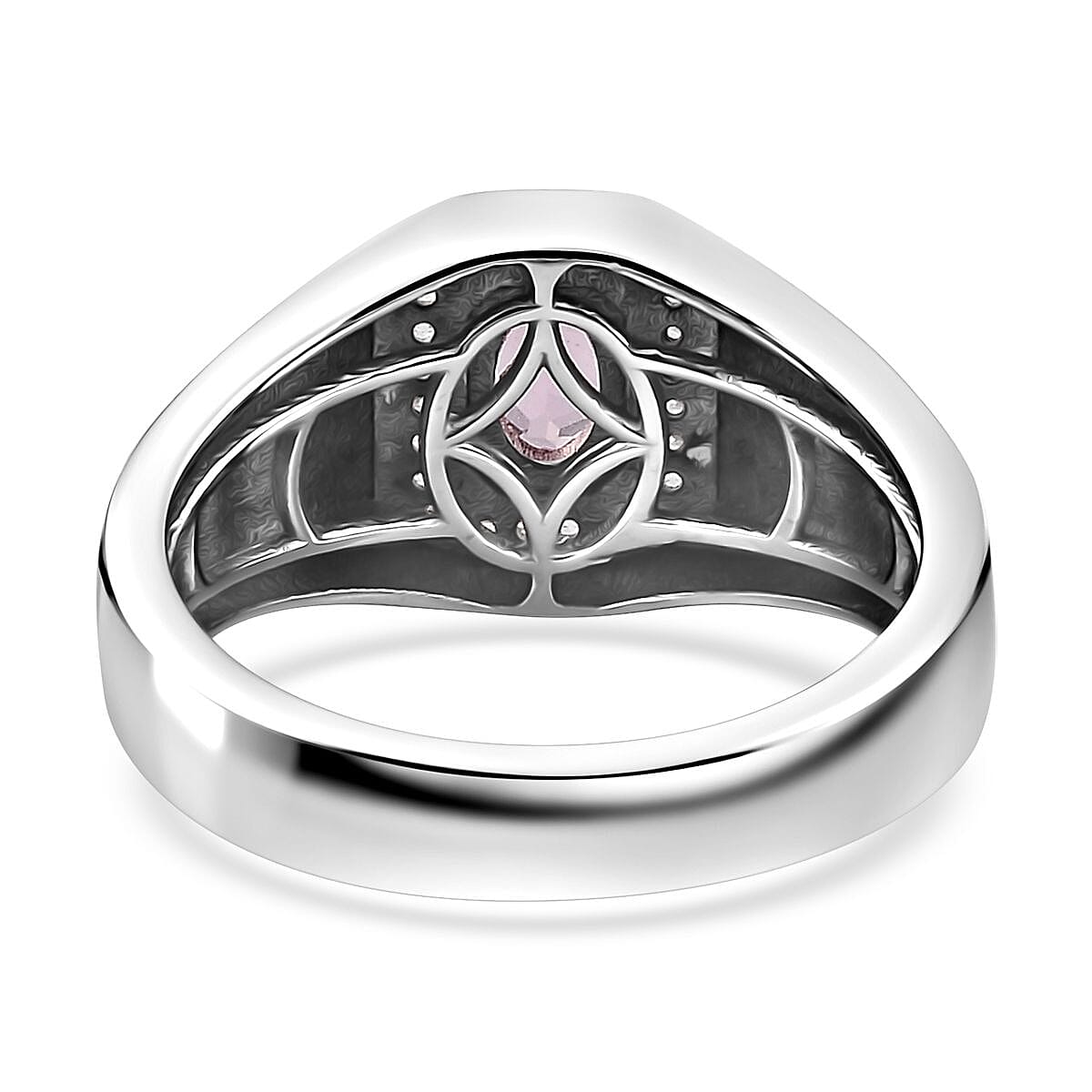 Premium Narsipatnam Pink Spinel and White Zircon Men's Ring in Rhodium Over Sterling Silver (Size 12.0) 0.70 ctw image number 4