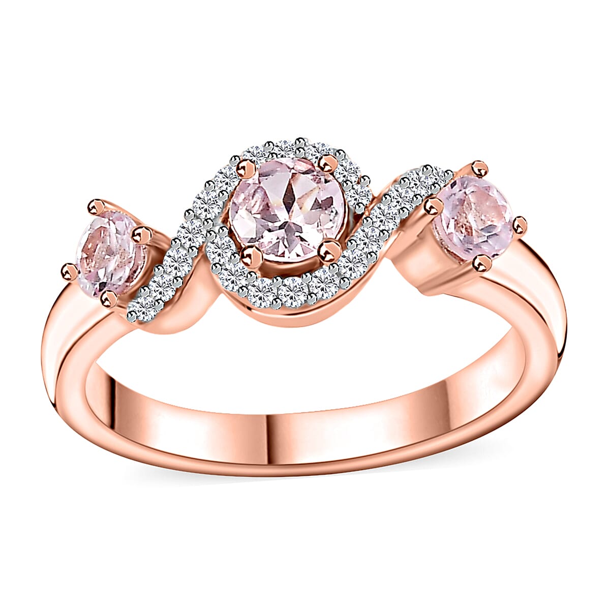 Narsipatnam Pink Spinel and White Zircon Ring in 18K Vermeil Rose Gold Over Sterling Silver (Size 10.0) 0.75 ctw