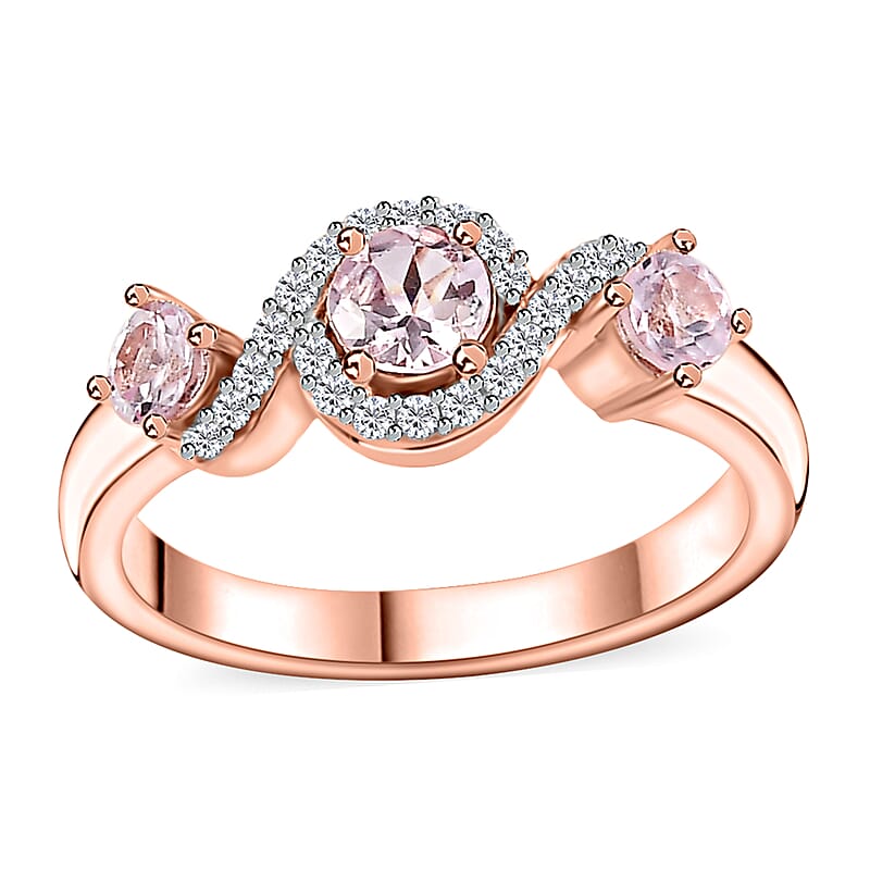 Narsipatnam Pink Spinel and White Zircon Ring in 18K Vermeil Rose Gold Over Sterling Silver (Size 10.0) 0.75 ctw