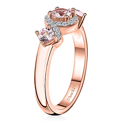 Narsipatnam Pink Spinel and White Zircon Ring in 18K Vermeil Rose Gold Over Sterling Silver (Size 10.0) 0.75 ctw