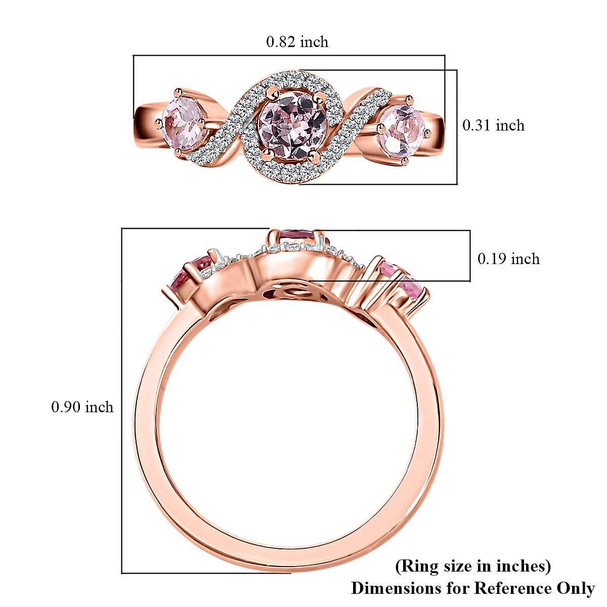 Narsipatnam Pink Spinel and White Zircon Ring in 18K Vermeil Rose Gold Over Sterling Silver (Size 10.0) 0.75 ctw
