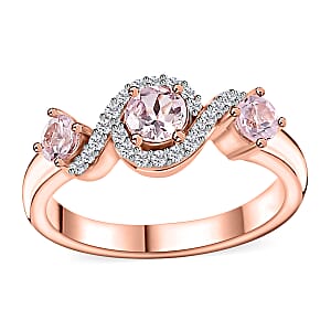 Narsipatnam Pink Spinel and White Zircon Ring in 18K Vermeil Rose Gold Over Sterling Silver (Size 9.0) 0.75 ctw