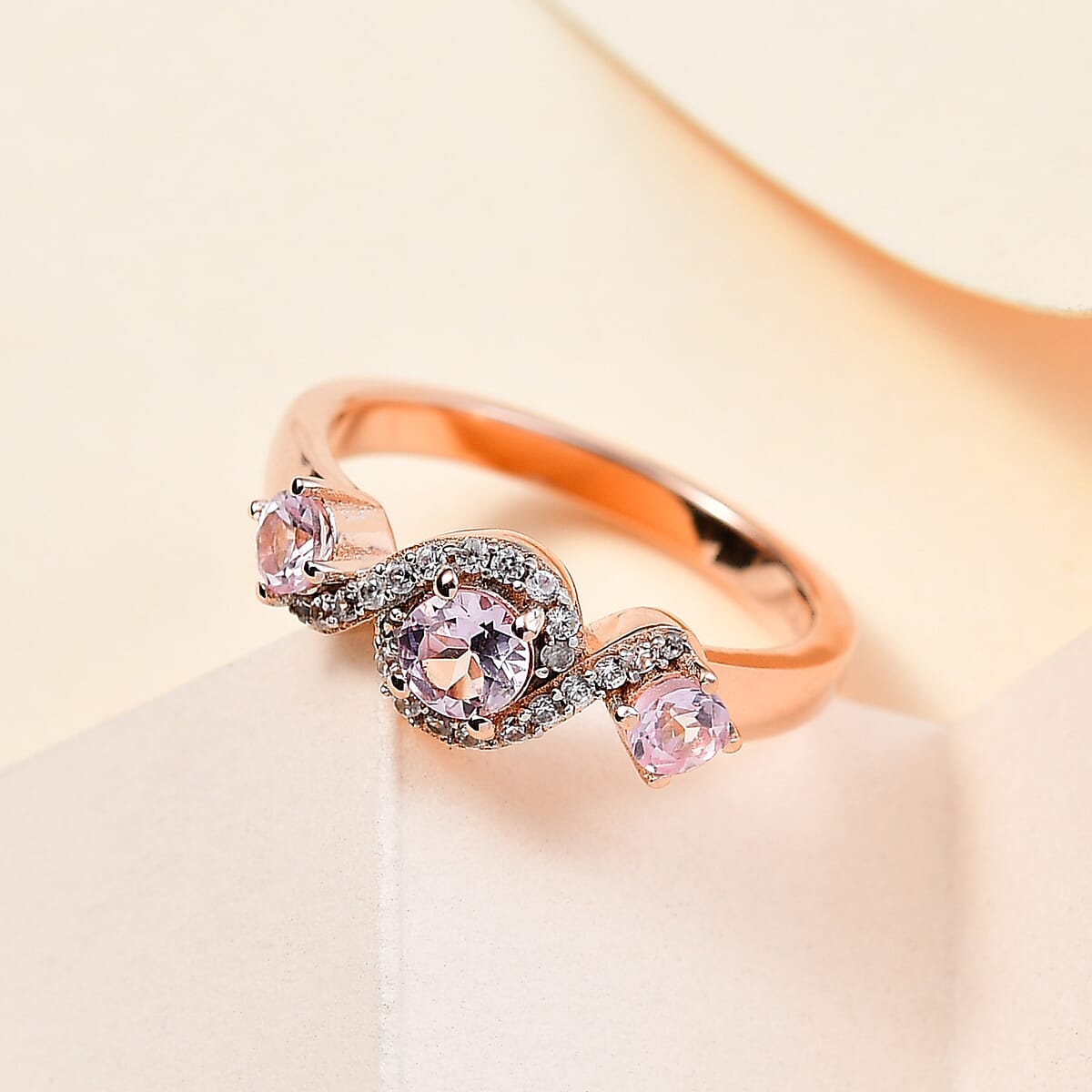 Narsipatnam Pink Spinel and White Zircon Ring in 18K Vermeil Rose Gold Over Sterling Silver (Size 9.0) 0.75 ctw image number 1