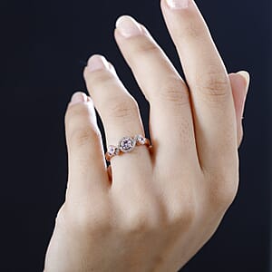 Narsipatnam Pink Spinel and White Zircon Ring in 18K Vermeil Rose Gold Over Sterling Silver (Size 9.0) 0.75 ctw