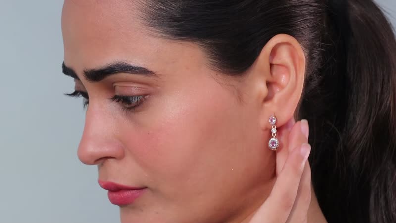 Premium Narsipatnam Pink Spinel, Brown and White Zircon Earrings in 18K Vermeil Rose Gold Over Sterling Silver 1.30 ctw