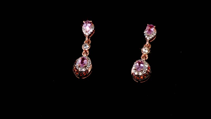 Premium Narsipatnam Pink Spinel, Brown and White Zircon Earrings in 18K Vermeil Rose Gold Over Sterling Silver 1.30 ctw