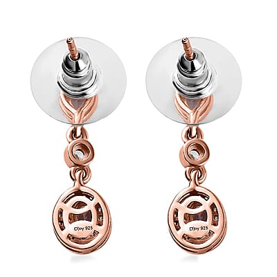 Premium Narsipatnam Pink Spinel, Brown and White Zircon Earrings in 18K Vermeil Rose Gold Over Sterling Silver 1.30 ctw