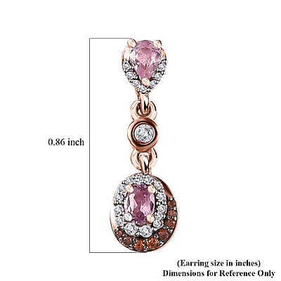 Premium Narsipatnam Pink Spinel, Brown and White Zircon Earrings in 18K Vermeil Rose Gold Over Sterling Silver 1.30 ctw