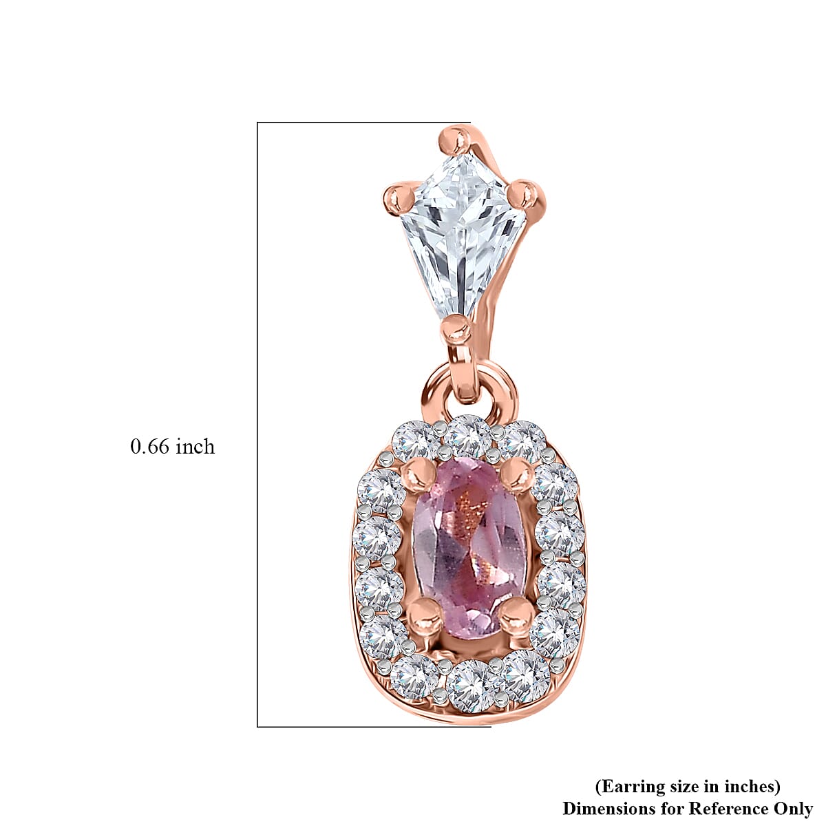Narsipatnam Pink Spinel and White Zircon Dangling Earrings in 18K Vermeil Rose Gold Over Sterling Silver 1.15 ctw