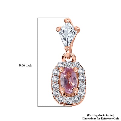 Narsipatnam Pink Spinel and White Zircon Dangling Earrings in 18K Vermeil Rose Gold Over Sterling Silver 1.15 ctw