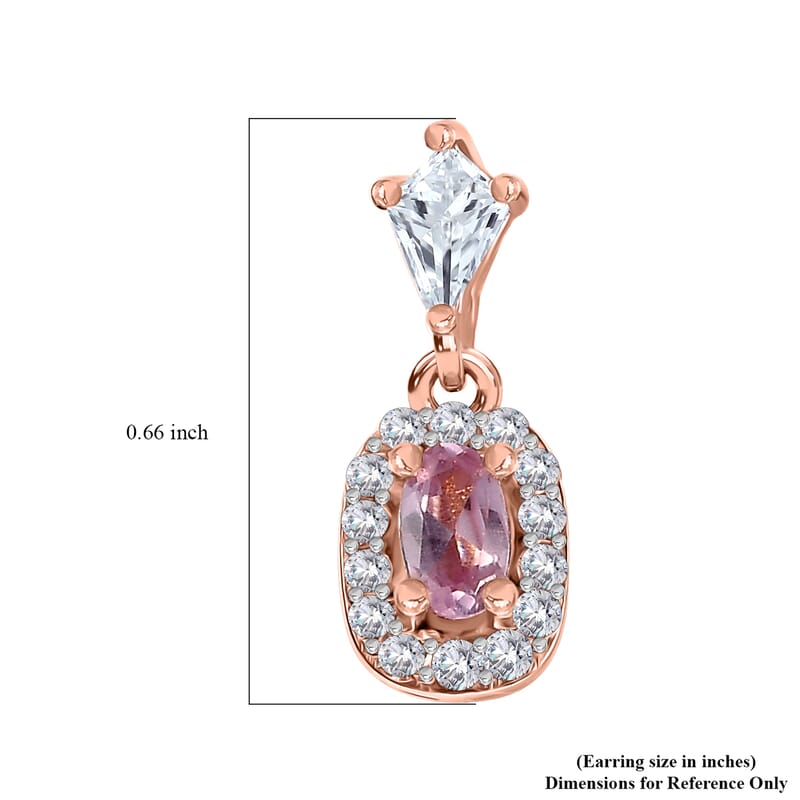 Narsipatnam Pink Spinel and White Zircon Dangling Earrings in 18K Vermeil Rose Gold Over Sterling Silver 1.15 ctw