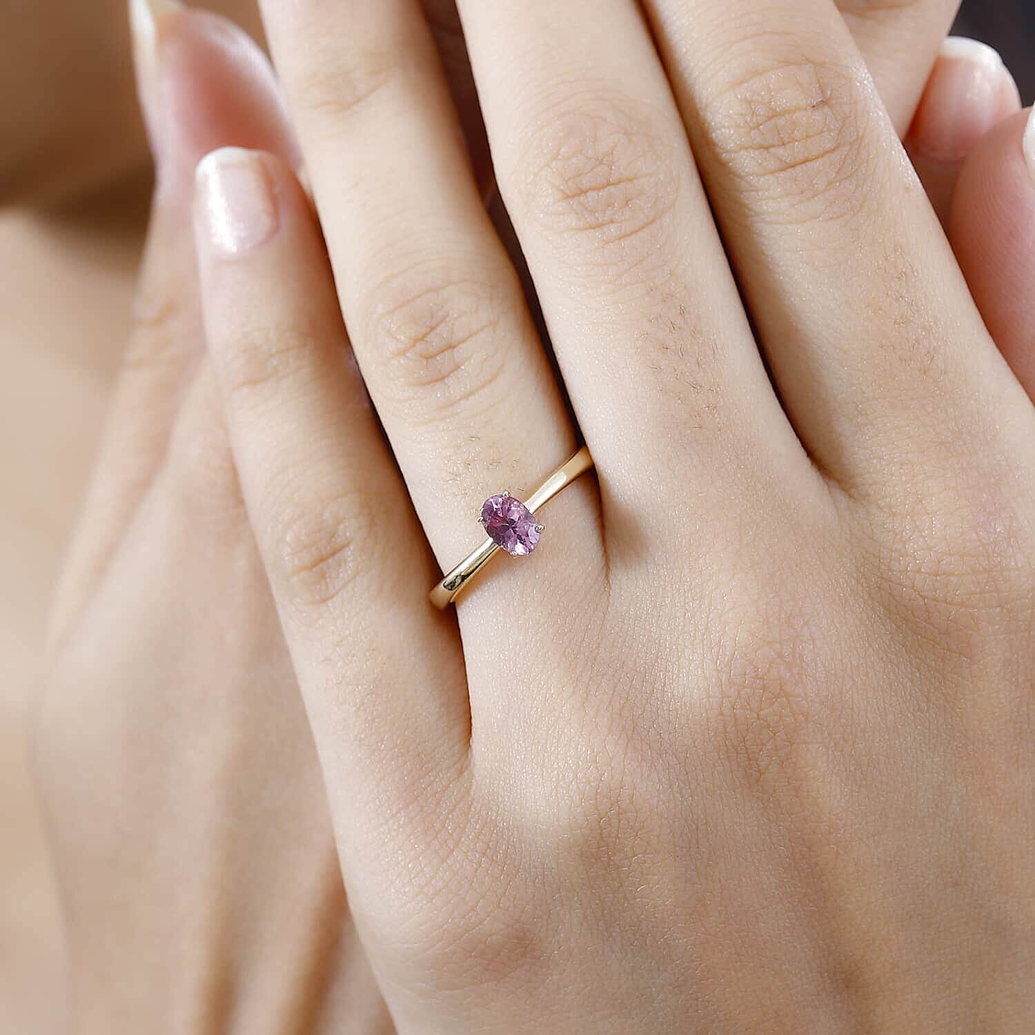 10K Yellow Gold AAA Narsipatnam Pink Spinel Solitaire Ring (Size 6.0) 0.60 ctw