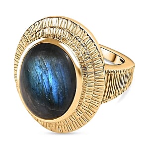 AAA Labradorite 11.00 ctw Solitaire Ring in 18K Vermeil Yellow Gold Over Sterling Silver (Size 6.5) (6 g)