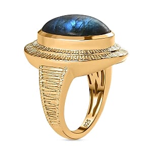 AAA Labradorite 11.00 ctw Solitaire Ring in 18K Vermeil Yellow Gold Over Sterling Silver (Size 6.5) (6 g)