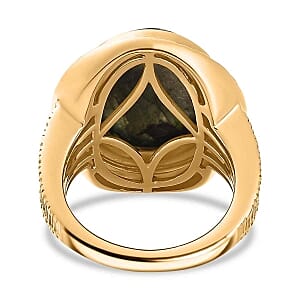 AAA Labradorite 11.00 ctw Solitaire Ring in 18K Vermeil Yellow Gold Over Sterling Silver (Size 6.5) (6 g)