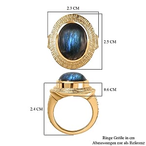 AAA Labradorite 11.00 ctw Solitaire Ring in 18K Vermeil Yellow Gold Over Sterling Silver (Size 6.5) (6 g)