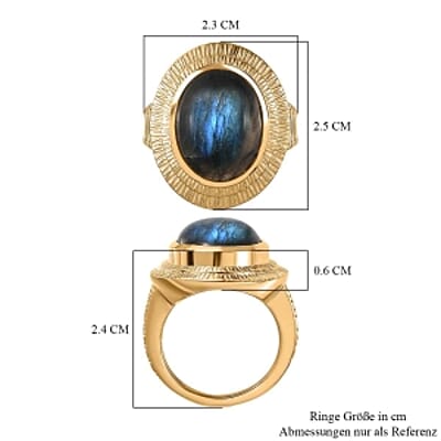 AAA Labradorite 11.00 ctw Solitaire Ring in 18K Vermeil Yellow Gold Over Sterling Silver (Size 6.5) (6 g)