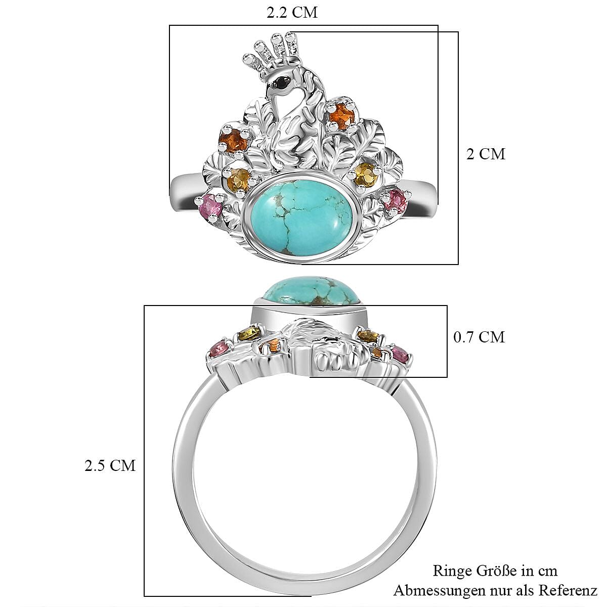Sierra Nevada Turquoise and Multi Gemstone Ring in Rhodium Over Sterling Silver (Size 19.0) 1.60 ctw
