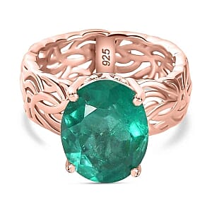 Emeraldine Quartz 5.25 ctw Ring in Vermeil RG Over Sterling Silver (Size 9)