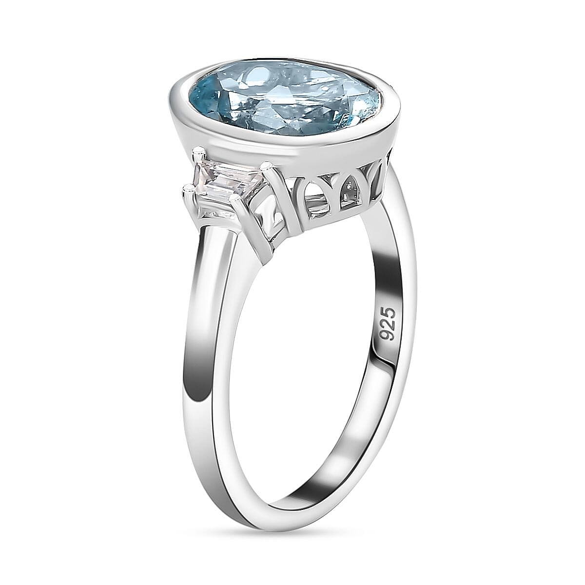 Sky Blue Topaz and White Zircon 4.00 ctw Ring in Rhodium Over Sterling Silver (Size 11.5)