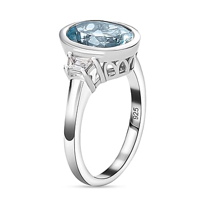 Sky Blue Topaz and White Zircon 4.00 ctw Ring in Rhodium Over Sterling Silver (Size 11.5)