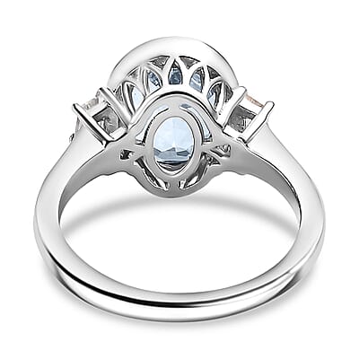 Sky Blue Topaz and White Zircon 4.00 ctw Ring in Rhodium Over Sterling Silver (Size 11.5)