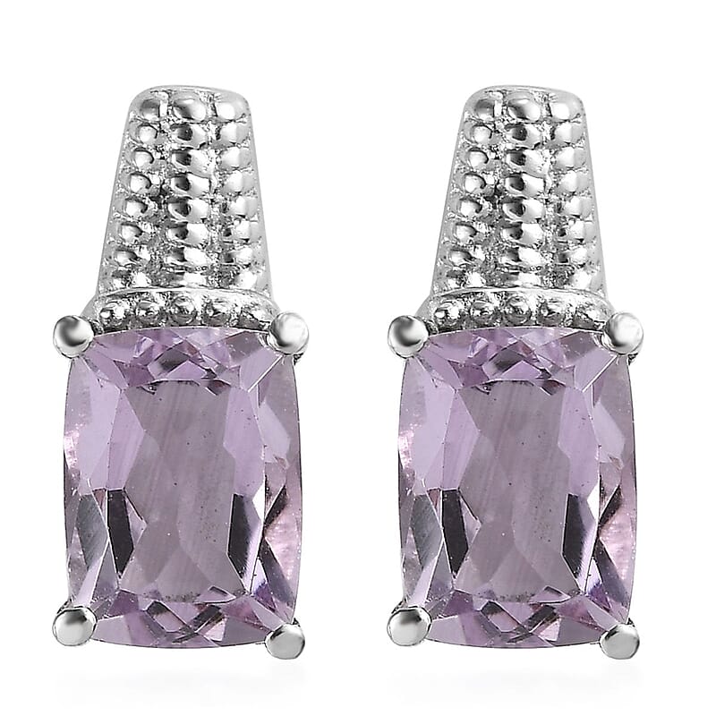 Rose De France Amethyst Stud Earrings in Stainless Steel 3.00 ctw