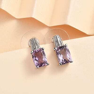 Rose De France Amethyst Stud Earrings in Stainless Steel 3.00 ctw