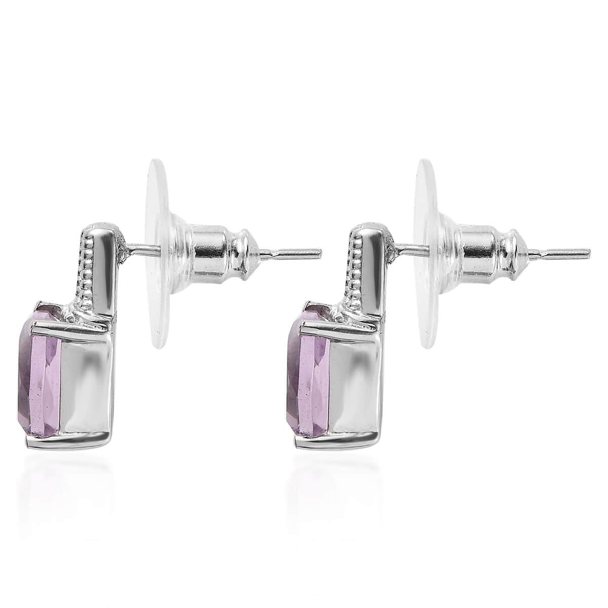 Rose De France Amethyst Stud Earrings in Stainless Steel 3.00 ctw image number 3