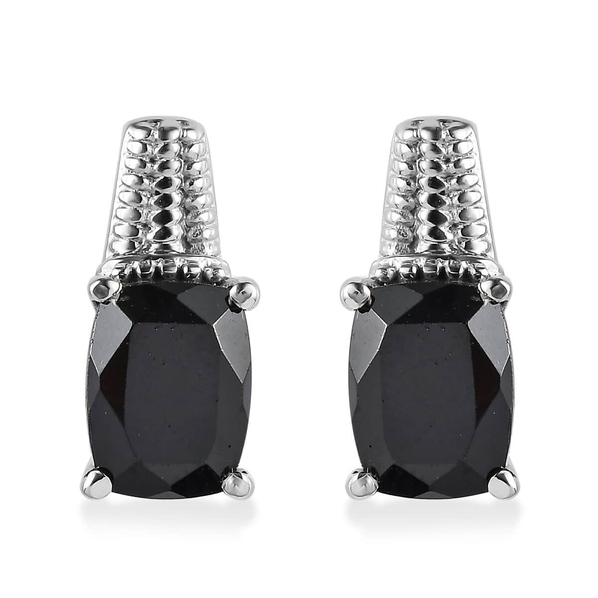 Thai Black Spinel Solitaire Stud Earrings in Stainless Steel 4.10 ctw image number 0