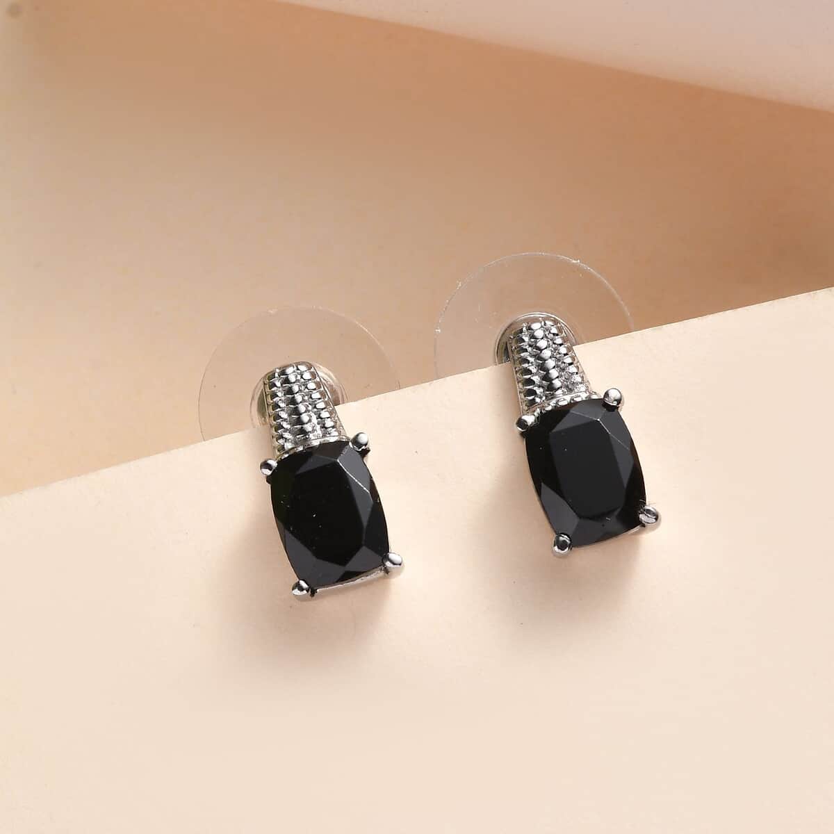 Thai Black Spinel Solitaire Stud Earrings in Stainless Steel 4.10 ctw image number 1