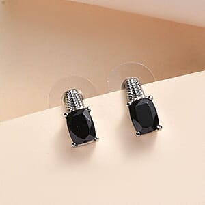 Thai Black Spinel Solitaire Stud Earrings in Stainless Steel 4.10 ctw