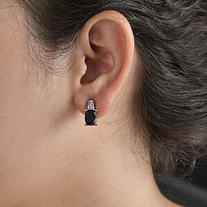 Thai Black Spinel Solitaire Stud Earrings in Stainless Steel 4.10 ctw