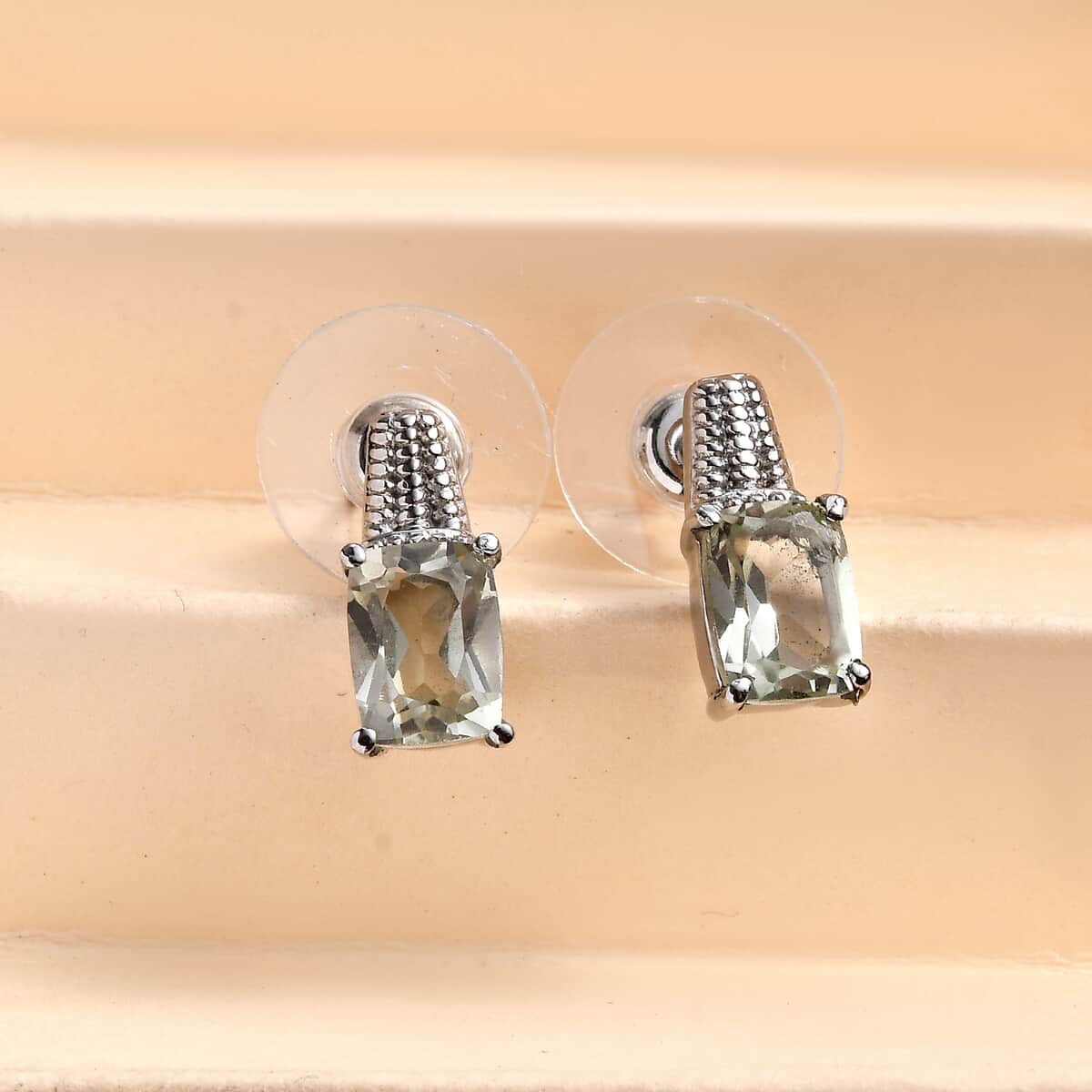 Montezuma Prasiolite 3.00 ctw Stud Earrings in Stainless Steel image number 1