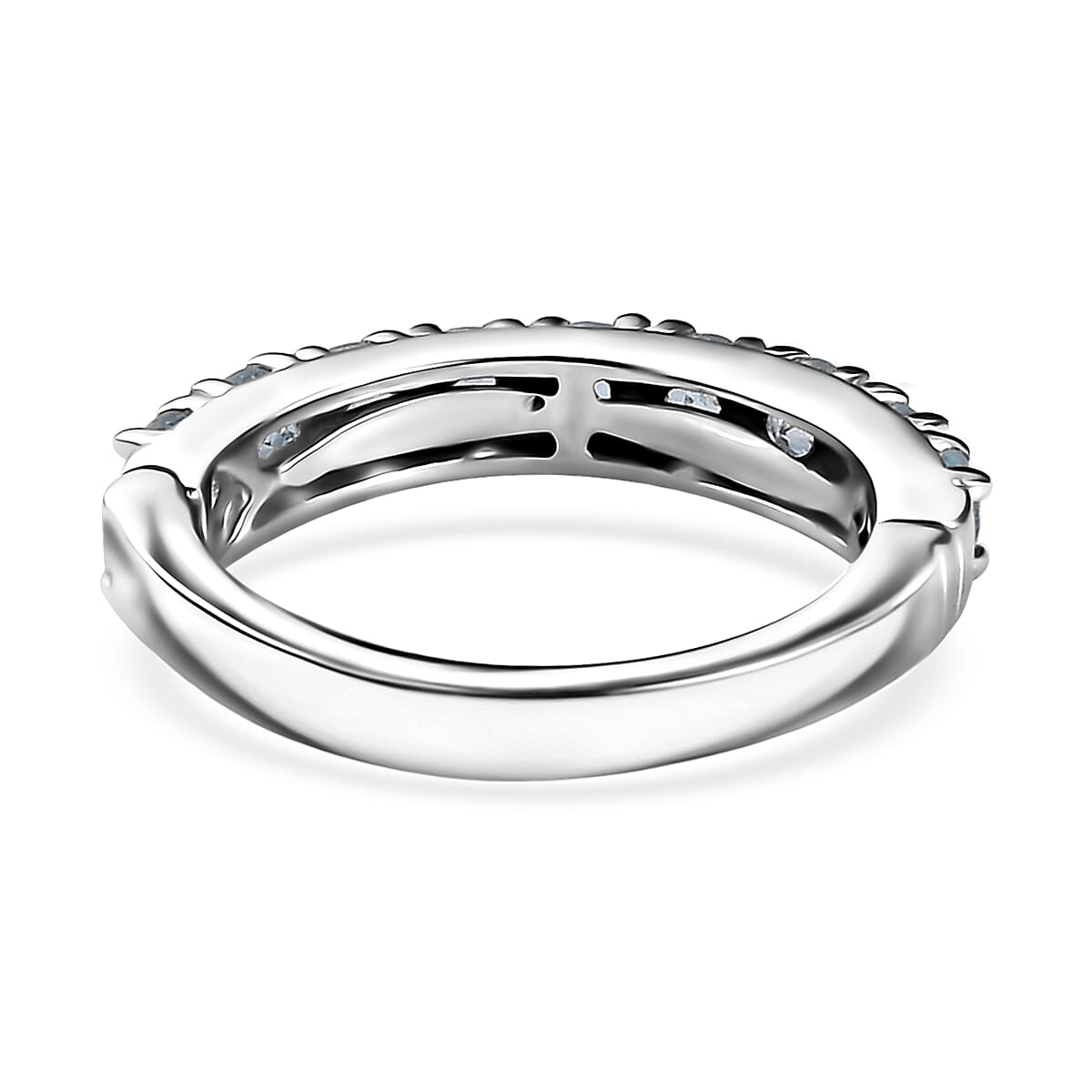 D'Joy Santa Maria Aquamarine Half Eternity Band Ring in Rhodium Over Sterling Silver (Size 10.0) 1.00 ctw