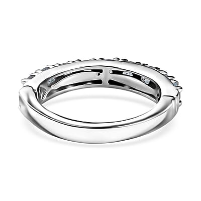 D'Joy Santa Maria Aquamarine Half Eternity Band Ring in Rhodium Over Sterling Silver (Size 10.0) 1.00 ctw