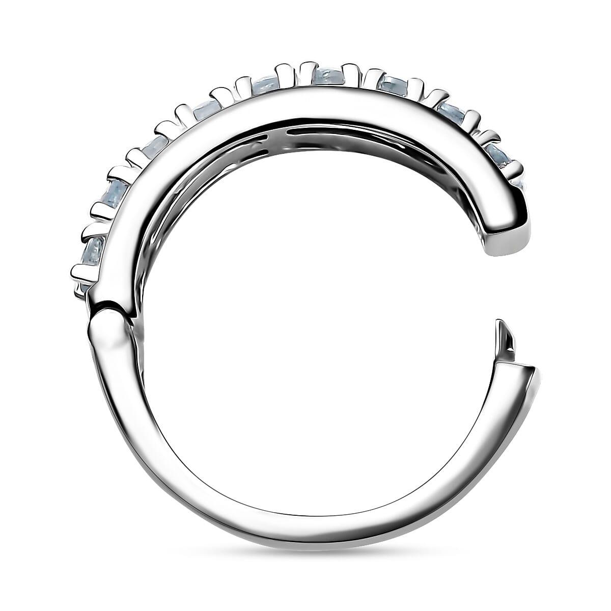 D'Joy Santa Maria Aquamarine Half Eternity Band Ring in Rhodium Over Sterling Silver (Size 10.0) 1.00 ctw