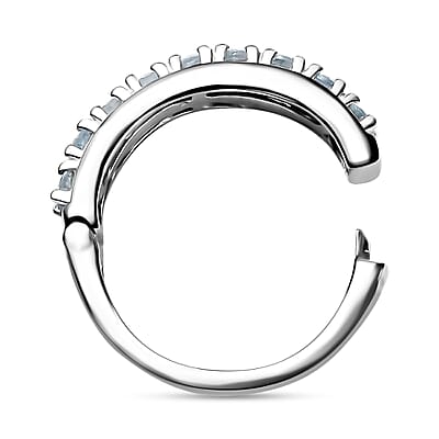 D'Joy Santa Maria Aquamarine Half Eternity Band Ring in Rhodium Over Sterling Silver (Size 10.0) 1.00 ctw
