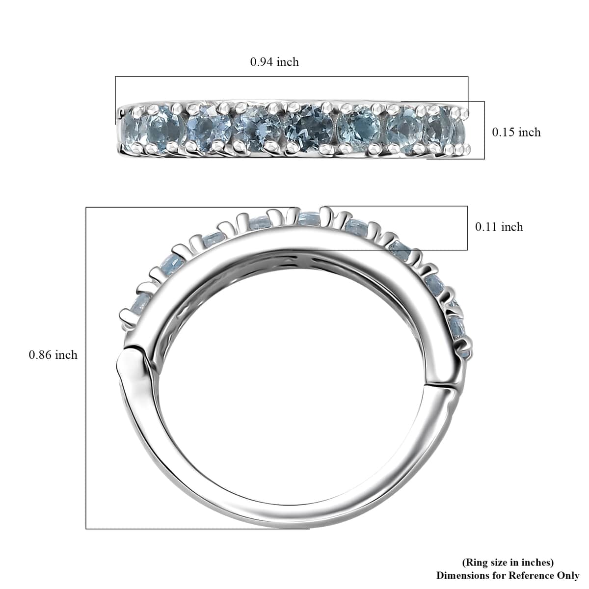 Santa Maria Aquamarine Half Eternity Band Ring in Rhodium Over Sterling Silver (Size 10.0) 1.00 ctw image number 6