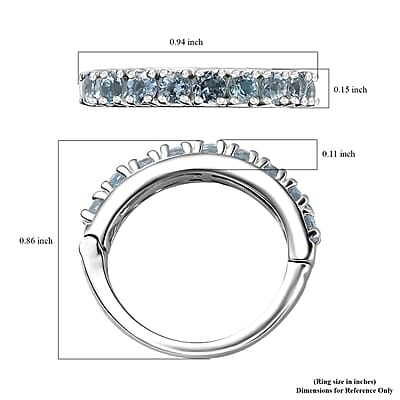 D'Joy Santa Maria Aquamarine Half Eternity Band Ring in Rhodium Over Sterling Silver (Size 10.0) 1.00 ctw