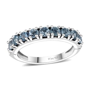 Santa Maria Aquamarine Half Eternity Band Ring in Rhodium Over Sterling Silver (Size 7.0) 1.00 ctw