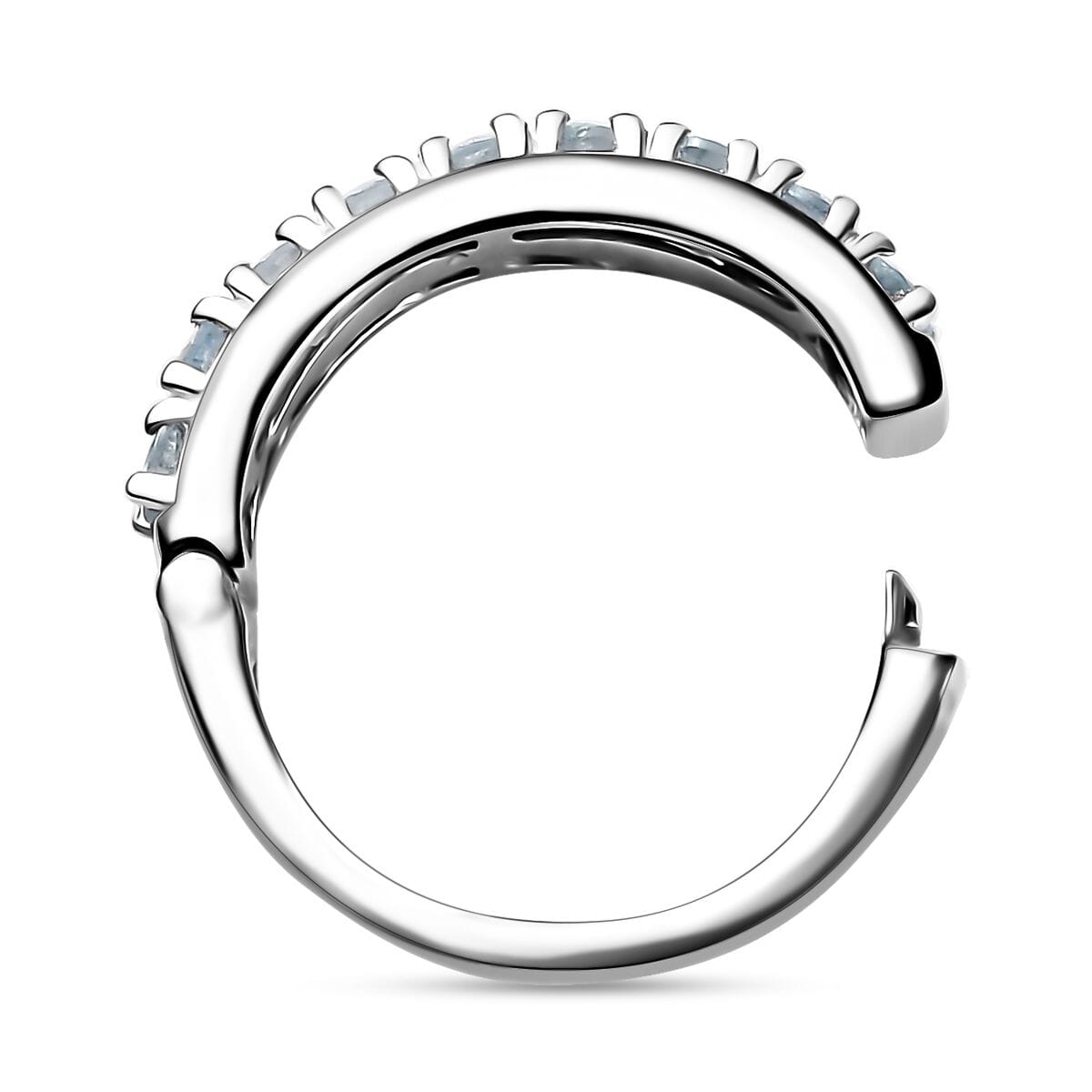 Santa Maria Aquamarine Half Eternity Band Ring in Rhodium Over Sterling Silver (Size 7.0) 1.00 ctw image number 5