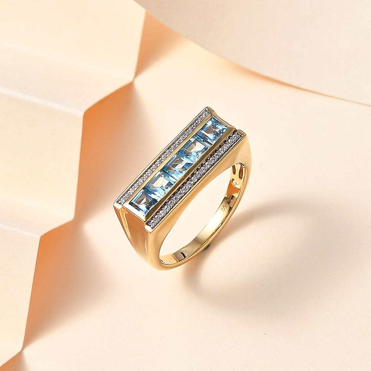 Swiss Blue Topaz and White Zircon Men's Ring in Vermeil Yellow Gold Over Sterling Silver (Size 12.0) 2.50 ctw image number 1