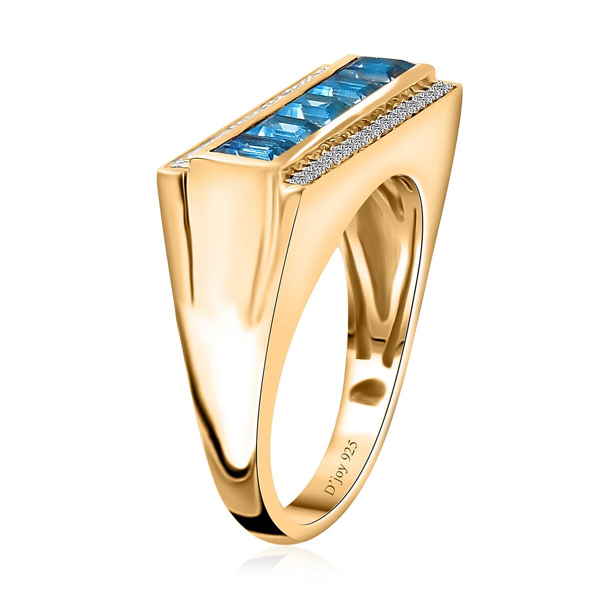 Swiss Blue Topaz and White Zircon Men's Ring in Vermeil Yellow Gold Over Sterling Silver (Size 12.0) 2.50 ctw image number 3