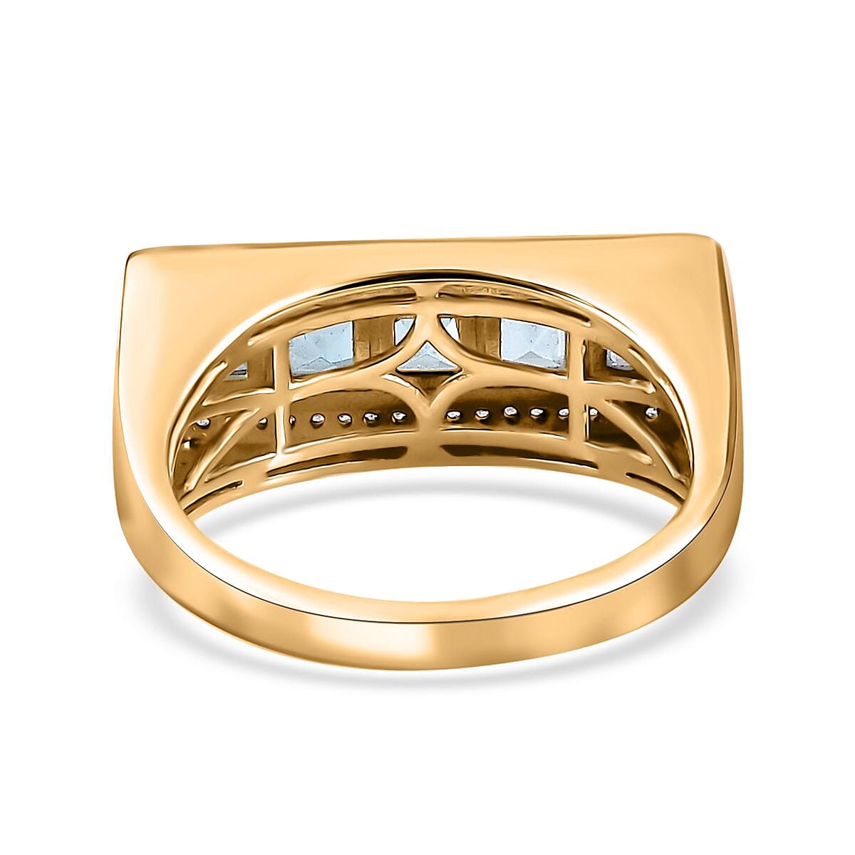 Swiss Blue Topaz and White Zircon Men's Ring in Vermeil Yellow Gold Over Sterling Silver (Size 12.0) 2.50 ctw image number 4