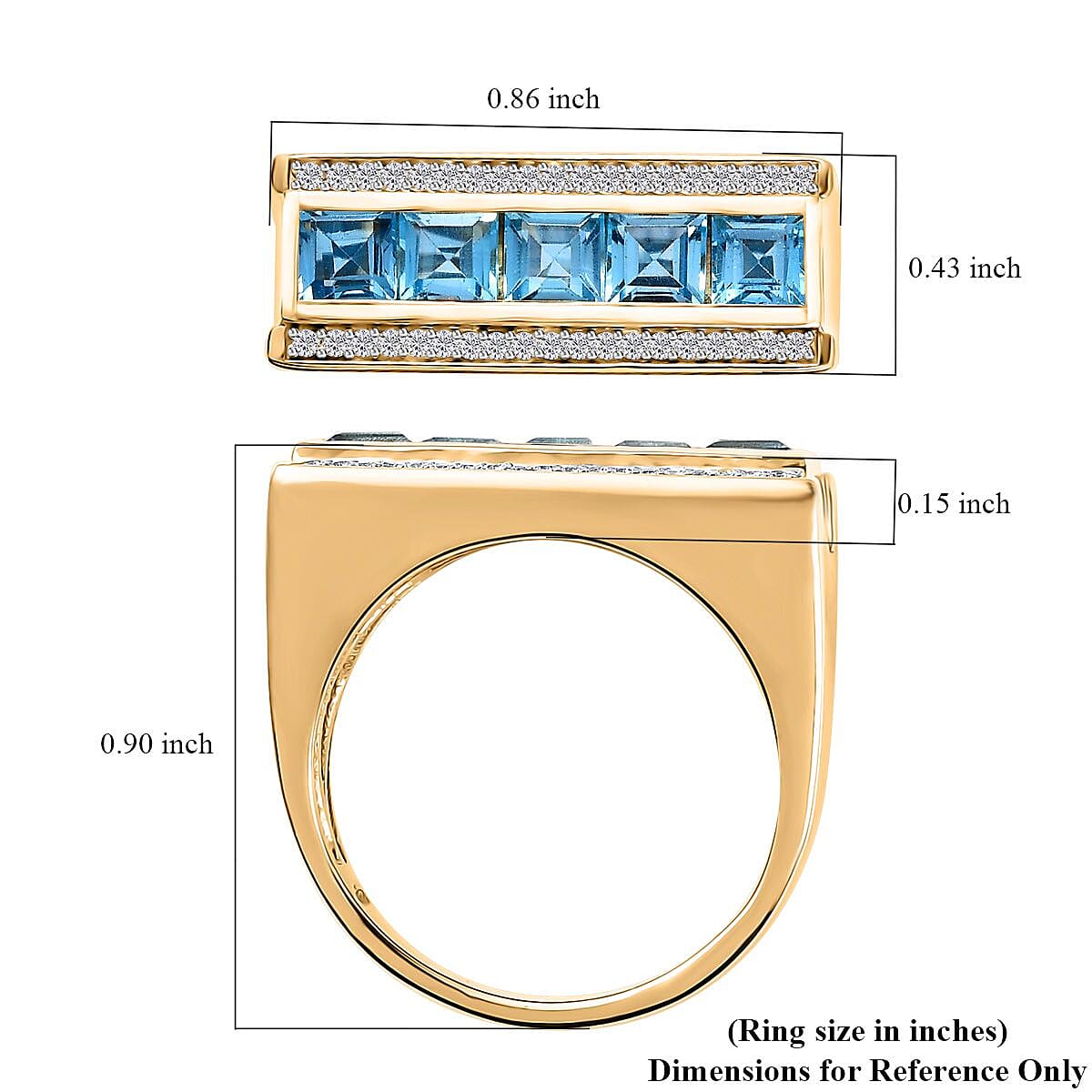 Swiss Blue Topaz and White Zircon Men's Ring in Vermeil Yellow Gold Over Sterling Silver (Size 12.0) 2.50 ctw image number 5