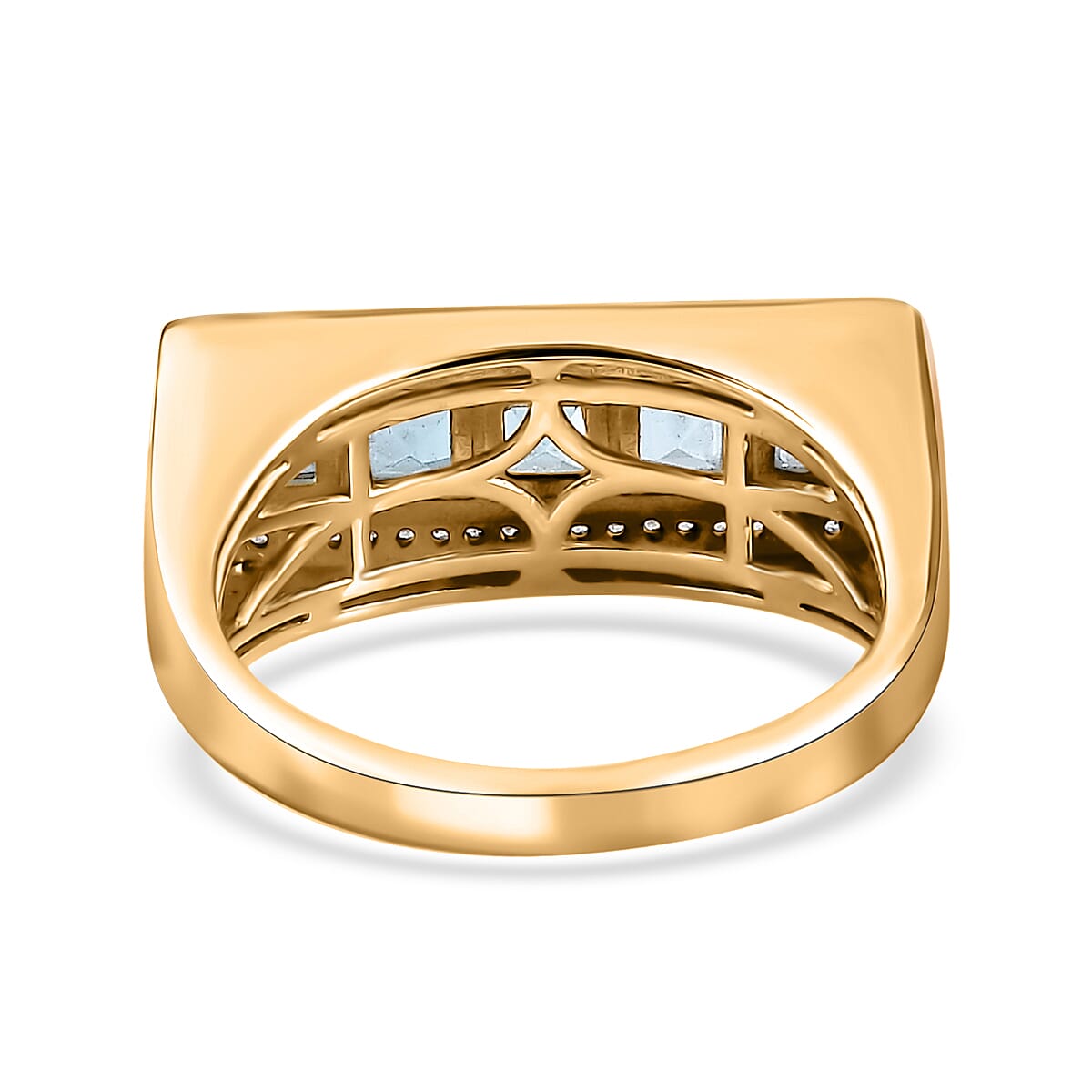 Swiss Blue Topaz and White Zircon Men's Ring in Vermeil Yellow Gold Over Sterling Silver (Size 9.0) 2.50 ctw image number 4